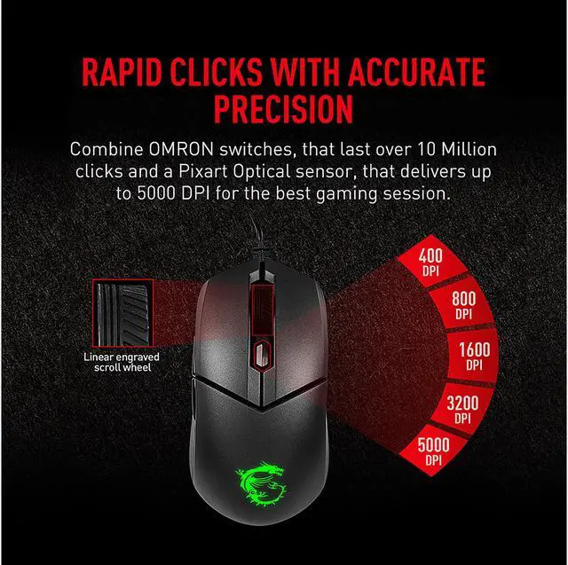 Alt view image 7 of 12 - MSI Vigor GK30 Gaming Keyboard & GM11 Gaming Mouse Combo - Mechanical Membrane Switches, 6-Zone RGB, Water Repellent & Splash-Proof, 5000 DPI - Black