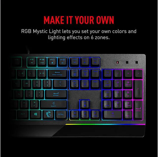 Alt view image 8 of 12 - MSI Vigor GK30 Gaming Keyboard & GM11 Gaming Mouse Combo - Mechanical Membrane Switches, 6-Zone RGB, Water Repellent & Splash-Proof, 5000 DPI - Black