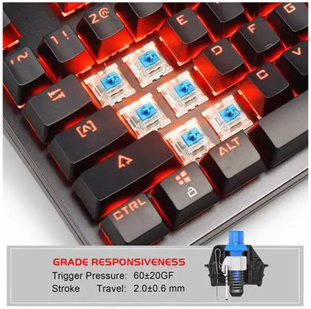 Alt view image 4 of 7 - MK1 87 Keys Mechanical Keyboard LED Breathing Mixed Light Backlit Anti-ghosting Compact USB Wired Mechanical Gaming Keyboard with Blue Switches for PC Laptop Mac