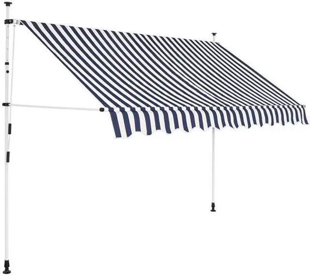 Main image of vidaXL Manual Retractable Awning 118" Blue and White Stripes Shade Sun Shelter