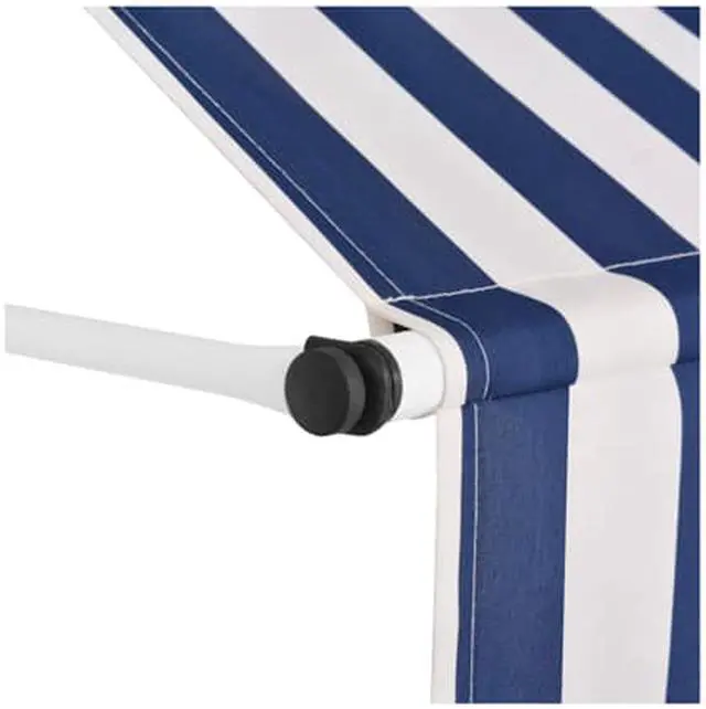 Alt view image 3 of 4 - vidaXL Manual Retractable Awning 118" Blue and White Stripes Shade Sun Shelter