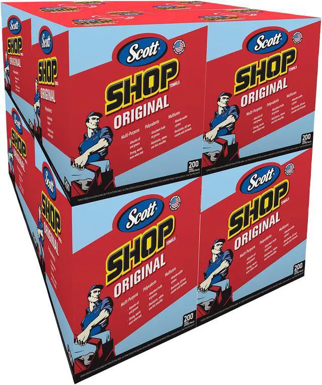 Alt view image 3 of 5 - Scott Shop Towels Original (75190), Blue, Pop-Up Dispenser Box, 10” x 12”, 200 Sheets / Box, 8 Boxes / Case, 1,600 Towels / Case