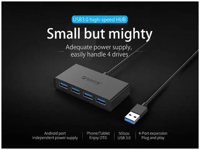 Alt view image 5 of 7 - ORICO Ultra Slim Portable 4-Port USB3.0 Data HUB with Reserved Micro USB DC 5V Power Port for Windows,XP, Vista ,Windows, Linux and Mac Desktop or Laptop -Black
