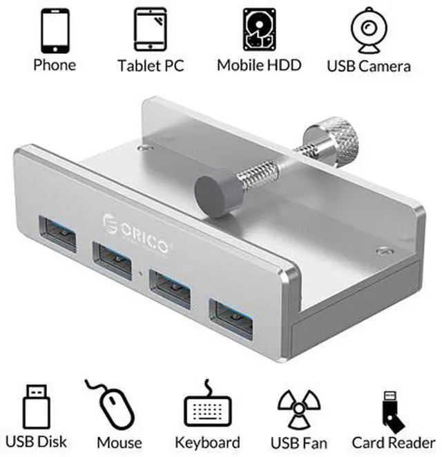 Alt view image 7 of 10 - ORICO USB 3.0 Hub Clamp Adapter, Aluminum 4-Port USB Splitter with Extra Power Supply Port and 4.92 FT USB Data Cable, Ultra-Portable USB Expander for 2021 iMac/Laptop/PC