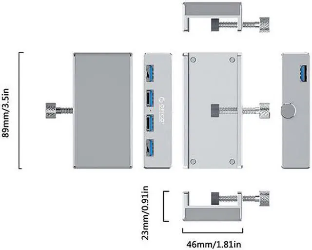 Alt view image 2 of 7 - ORICO Aluminum 4 Ports USB 3.0 HUB, USB splitter For Desktop Laptop Clip Range 10-32mm With 4.95ft Date Cable Ultra-Portable USB Expander for MacBook Air/Laptop/PC - Silver