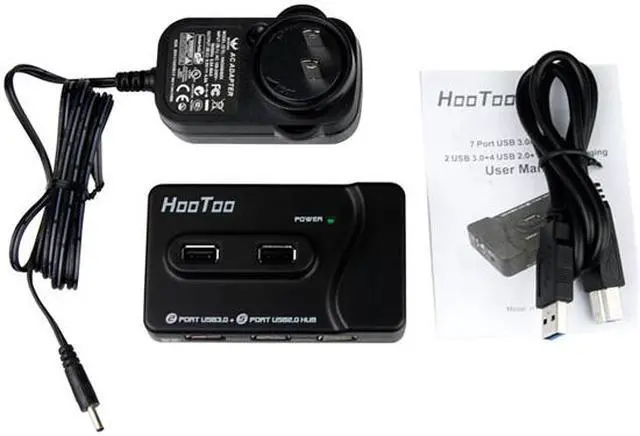 Alt view image 6 of 7 - HooToo HT-UH003 7-Port Hub - (2) USB 3.0 (4) USB 2.0, (1) 5V/2A Charging Port, (1) 5V/4A Power Adapter, and 3ft. USB 3.0 Data Cable