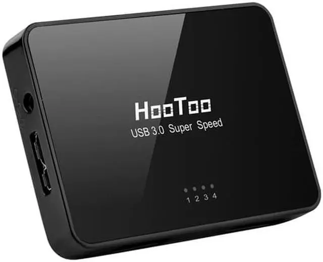 Alt view image 2 of 6 - HooToo® HT-UH005 Ultra-Slim Compact SuperSpeed USB 3.0 4-Port Hub (Latest VIA VL812 Chipset, 5V/2A Power Adapter, 2.3 feet USB 3.0 Cable, Free Magic Velcro Stickers)