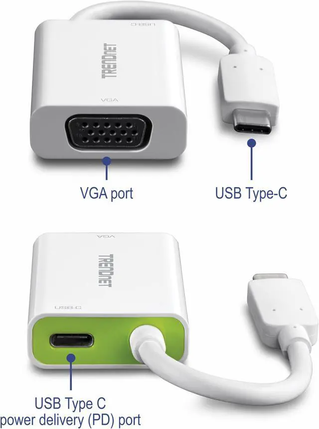 Alt view image 6 of 7 - TRENDnet TUC-VGA2, USB-C to VGA HDTV Adapter with PD support