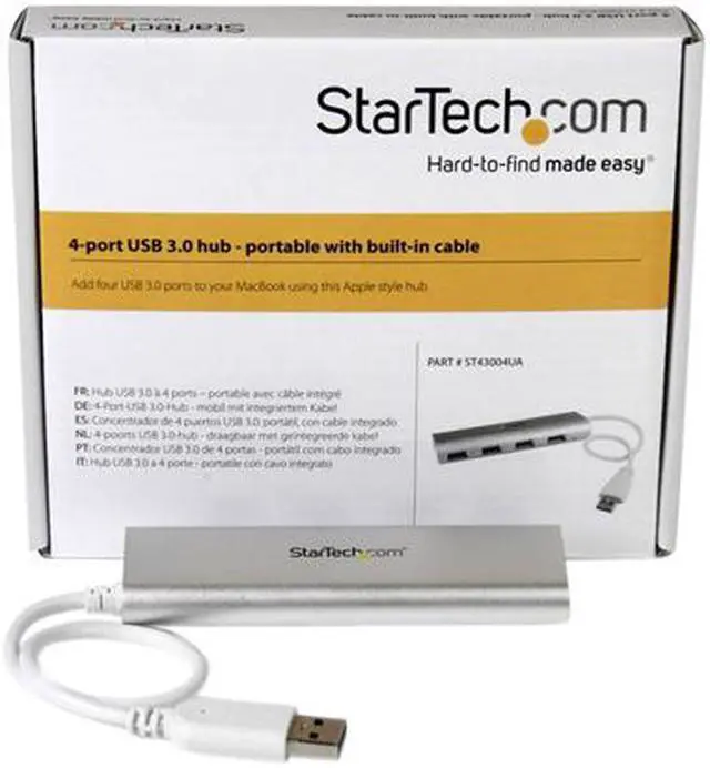 Alt view image 5 of 5 - StarTech.com ST43004UA 4 Port Portable USB 3.0 Hub with Built-in Cable - Aluminum and Compact USB Hub