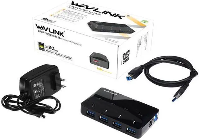 Alt view image 7 of 8 - Wavlink 4-Port USB 3.0 Hub with One 2.4A Fast Charging Port (BC1.2 / iPad / Cellphone), Super Speed USB 3.0 Hub Up To 5Gbps, With 12V/2A Power Adapter, LED Indicator, Hot Swapping, Plug and Play