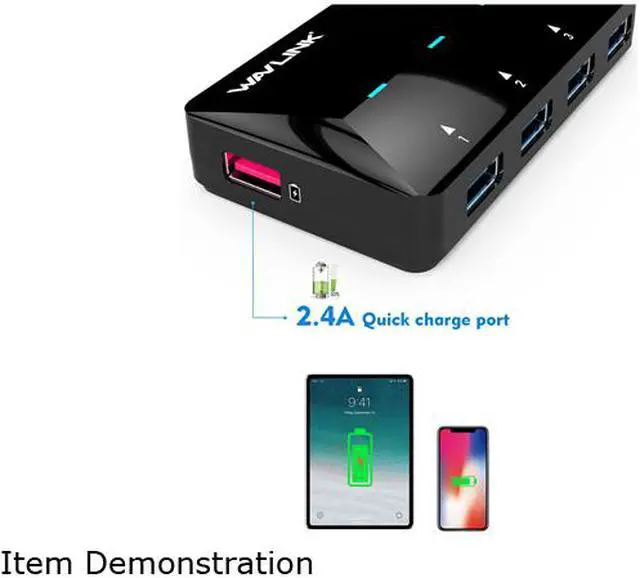 Alt view image 6 of 8 - Wavlink 4-Port USB 3.0 Hub with One 2.4A Fast Charging Port (BC1.2 / iPad / Cellphone), Super Speed USB 3.0 Hub Up To 5Gbps, With 12V/2A Power Adapter, LED Indicator, Hot Swapping, Plug and Play