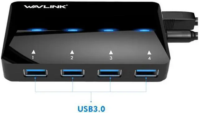 Alt view image 4 of 8 - Wavlink 4-Port USB 3.0 Hub with One 2.4A Fast Charging Port (BC1.2 / iPad / Cellphone), Super Speed USB 3.0 Hub Up To 5Gbps, With 12V/2A Power Adapter, LED Indicator, Hot Swapping, Plug and Play