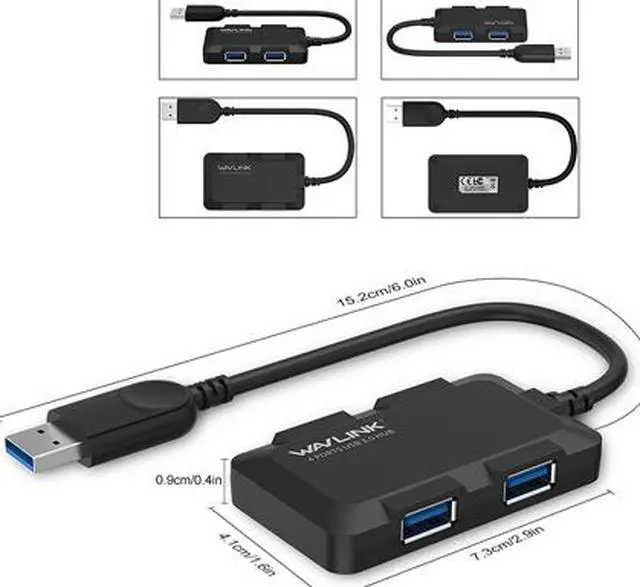 Alt view image 4 of 7 - Wavlink USB 3.0 Hub with 4 Ports and LED Indicator Super Speed USB 3.0 4-Port HUB USB Splitter Up To 5Gbps Built-in Cable USB Extender for iMac, MacBook Air, MacBook Pro, MacBook, Mac Mini, PC, Laptop