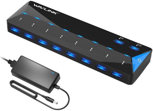 Wavlink 10-Port USB 3.0 Hub with 2x1.5A Fast USB Charging Port, 48W Power Adapter, Peripheral Sharing Switch, LED indicators, USB3.0 Splitter Up 5Gbps for Android, Apple iOS, Windows Mobile Devices Hubs -