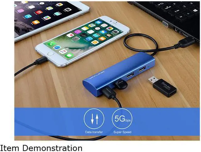 Alt view image 5 of 7 - Wavlink 4-Port USB3.0 Hub, USB 3.0 Portable Aluminum Hub, USB Extension Multi-function Hot Swapping, plug and play, Built-in surge protectors, for Mac, MacBook, MacBook Pro/Air/Mini, or any PC - Blue