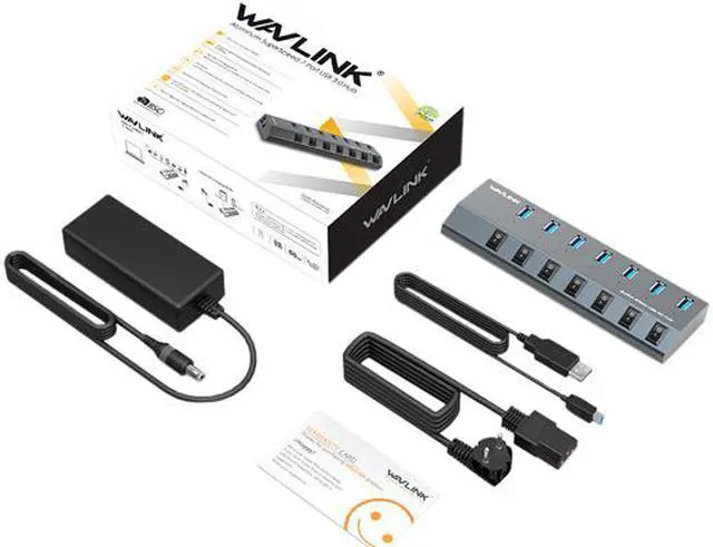 Alt view image 7 of 8 - Wavlink Aluminum 7 Ports BC 1.2 Charging USB 3.0 Hub, Charging Up to 5V/2.4A, Individual Power On/Off Switches and LEDs with 48W Power Adapter For Macbook, iPad, iPhone, Laptops, Tablets, Mobile, etc.