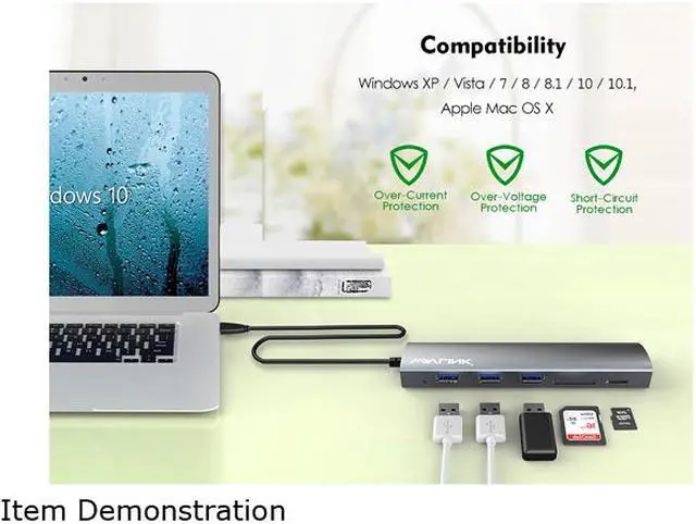 Alt view image 6 of 7 - USB 3.0 HUB, Wavlink Aluminum 3 Ports USB 3.0 Hub with SD/ Micro SD Card Reader Combo, Slim 5-in-1 Mini Dock, For MacBook, MacBook Pro, MacBook Air, Mac Mini, iMac, XPS, Surface Pro, PCs and Laptops
