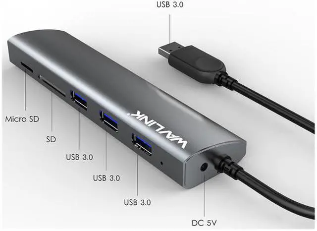 Alt view image 3 of 7 - USB 3.0 HUB, Wavlink Aluminum 3 Ports USB 3.0 Hub with SD/ Micro SD Card Reader Combo, Slim 5-in-1 Mini Dock, For MacBook, MacBook Pro, MacBook Air, Mac Mini, iMac, XPS, Surface Pro, PCs and Laptops