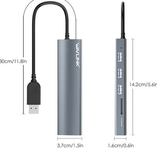 Alt view image 2 of 7 - USB 3.0 HUB, Wavlink Aluminum 3 Ports USB 3.0 Hub with SD/ Micro SD Card Reader Combo, Slim 5-in-1 Mini Dock, For MacBook, MacBook Pro, MacBook Air, Mac Mini, iMac, XPS, Surface Pro, PCs and Laptops