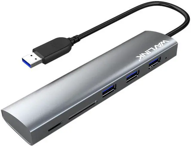 Main image of USB 3.0 HUB, Wavlink Aluminum 3 Ports USB 3.0 Hub with SD/ Micro SD Card Reader Combo, Slim 5-in-1 Mini Dock, For MacBook, MacBook Pro, MacBook Air, Mac Mini, iMac, XPS, Surface Pro, PCs and Laptops