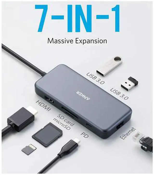 Alt view image 4 of 7 - Anker USB C Hub Adapter, PowerExpand+ 7-in-1 USB C Adapter, with 4K USB C to HDMI, 60W Power Delivery, 1Gbps Ethernet, 2 USB 3.0 Ports, SD and microSD Card Readers, for MacBook Pro, XPS, Pixelbook
