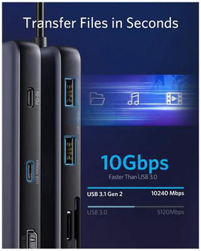 Alt view image 4 of 7 - Anker USB C Hub, PowerExpand 8-in-1 USB C Adapter, with 100W Power Delivery, 4K 60Hz HDMI Port, 10 Gbps USB C and 2 USB A Data Ports, Ethernet Port, microSD and SD Card Reader, for MacBook Pro and More