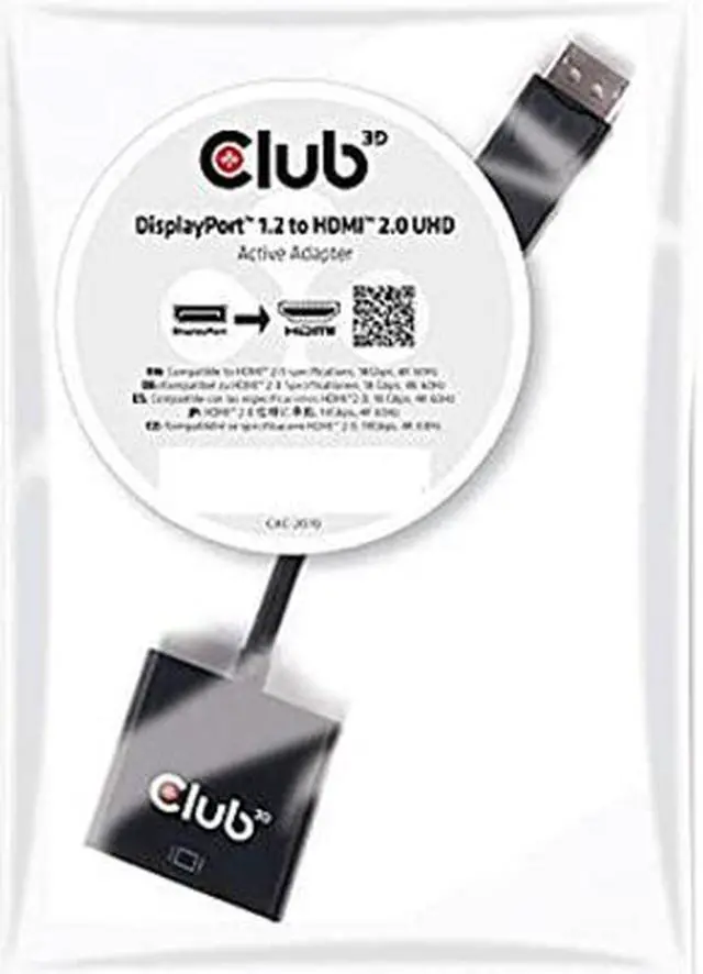 Alt view image 5 of 5 - Club 3D Displayport 1.2 To Hdmi 2.0 Uhd Active Adapter