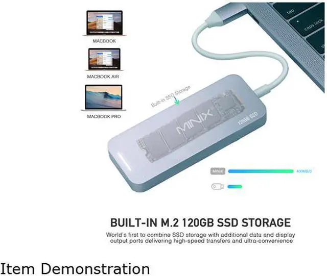 Alt view image 4 of 5 - MINIX NEO Storage, Aluminium USB-C Multiport SSD Storage Hub, Combine 120GB M.2 SSD Storage with HDMI [4K @ 30Hz], 2 x USB 3.0 and USB-C for Power Delivery, Compatible for Apple MacBook. Gray/Silver