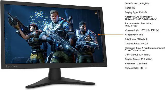 Alt view image 5 of 10 - Lenovo G24-10 24" (23.6" Viewable) 1920 x 1080 Full HD 1ms 144Hz G-Sync Compatible HDMI DisplayPort Tilt Gaming Monitor