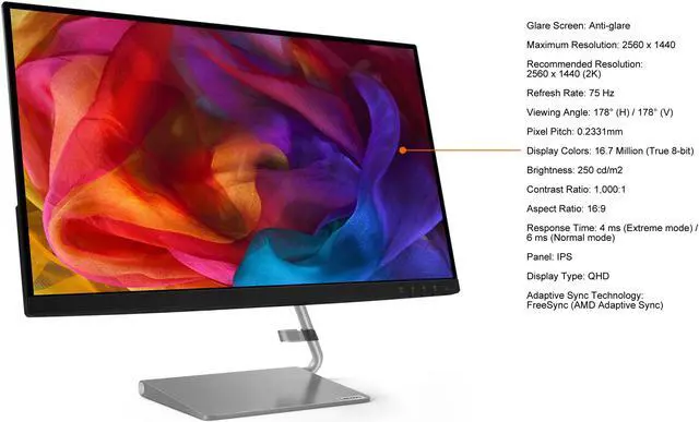 Alt view image 4 of 15 - Lenovo 27 inch QHD Monitor - Q27q-L