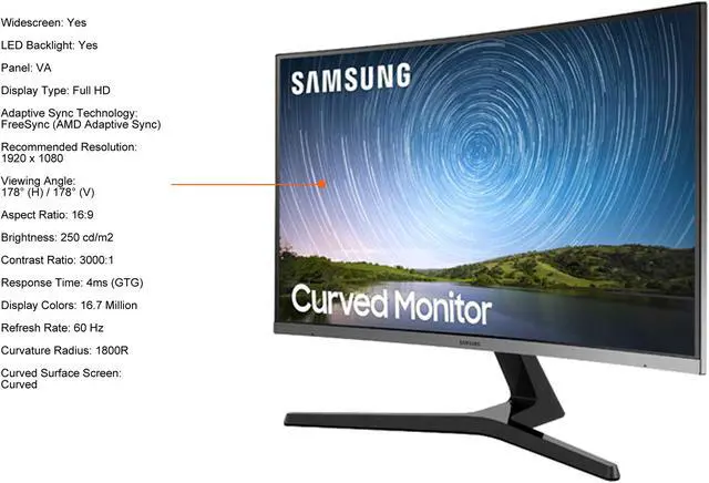 Alt view image 6 of 11 - Samsung LC27R500FHNXZA 27" Full HD 1920 x 1080 AMD FreeSync VGA HDMI Flicker-Free Curved LED Backlit Monitor