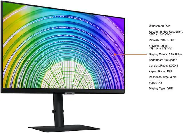 Alt view image 6 of 12 - SAMSUNG S60UA Series S24A600UCN 24" (23.8" Viewable) QHD 2560 x 1440 (2K) 75 Hz HDMI, DisplayPort, USB IPS Monitor