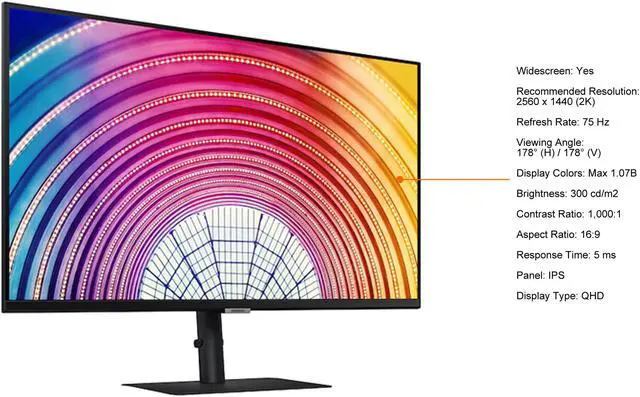 Alt view image 8 of 17 - Samsung ViewFinity LS27A600NWNXGO 27" S60A QHD 2560 x 1440 High Resolution Display Monitor, 75 Hz, IPS, 16:9, 1000:1, HDMI 1.4, VESA Compatible