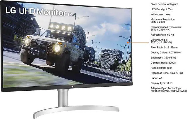 Alt view image 5 of 8 - LG 32UN550-W 32" Monitor UHD 3840 x 2160 4K HDR10 HDMI DisplayPort AMD FreeSync Tilt/Height Adjust
