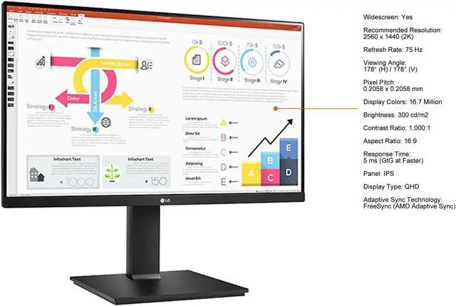 Alt view image 6 of 14 - LG 24BP75Q-B LED Monitor 24" (23.8" Viewable) - 2560 x 1440 QHD - IPS - 300 cd/m2 - 1000:1 - HDR10 - 5 ms - HDMI, DisplayPort, USB-C - Black