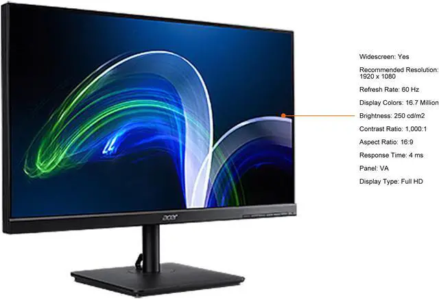 Alt view image 8 of 9 - Acer VA241Y 24" (23.8" Viewable) Full HD LED LCD Monitor - 16:9 - Black - Vertical Alignment (VA) - 1920 x 1080 - 16.7 Million Colors - 250 Nit - 4 ms - 75 Hz Refresh Rate - HDMI - VGA