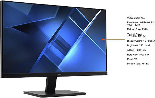 Alt view image 5 of 9 - Acer V247Y Abi 24" (23.8" viewable) Full HD LCD Monitor - 16:9 - Black - Vertical Alignment (VA) - 1920 x 1080 - 16.7 Million Colors - 250 Nit - 4 ms - 75 Hz Refresh Rate - HDMI - VGA