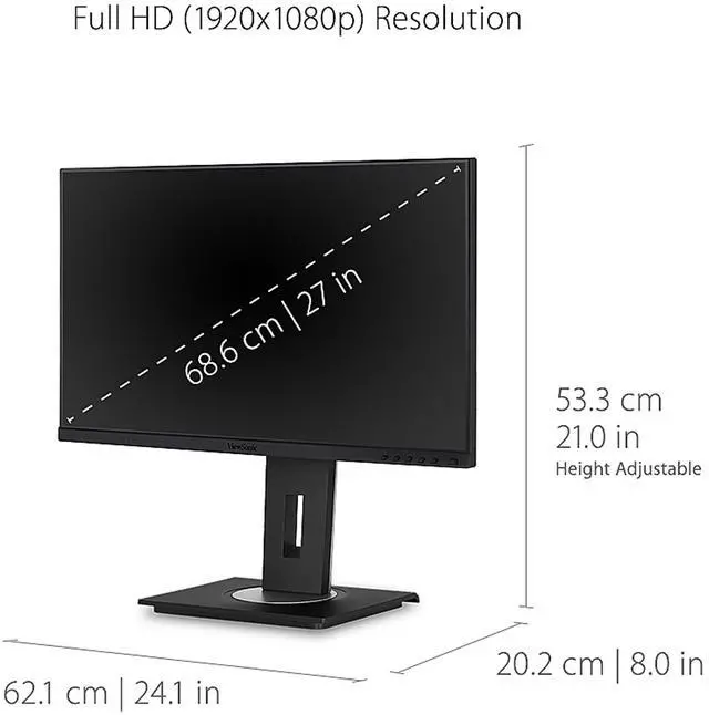 Alt view image 4 of 12 - ViewSonic VG2755 27 Inch IPS 1080p Monitor with USB C 3.1, HDMI, DisplayPort, VGA and 40 Degree Tilt Ergonomics for Home and Office