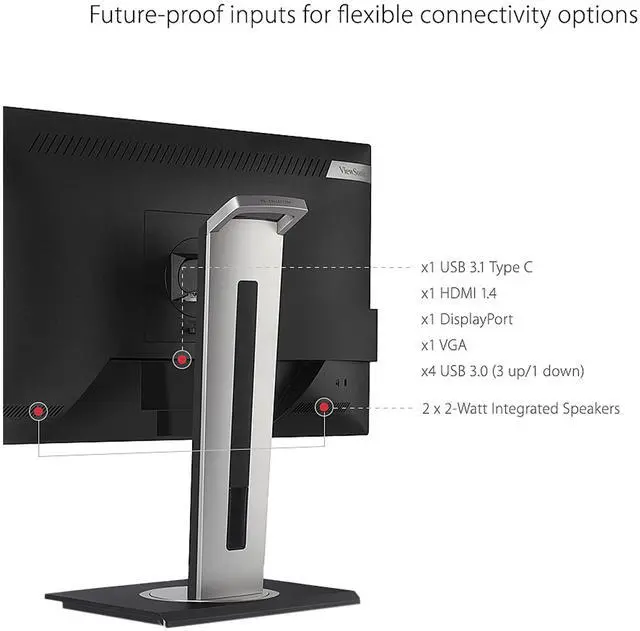 Alt view image 5 of 12 - ViewSonic VG2755 27 Inch IPS 1080p Monitor with USB C 3.1, HDMI, DisplayPort, VGA and 40 Degree Tilt Ergonomics for Home and Office