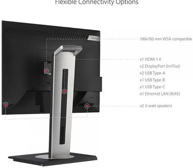 Alt view image 13 of 16 - ViewSonic VG2456A 24 Inch 1080p IPS Monitor with USB C 3.2 with 90W Power Delivery, Docking Built-In, RJ45, 40 Degree Tilt Ergonomics for Home and Office