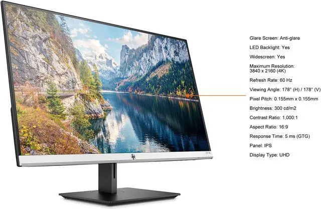 Alt view image 5 of 10 - HP 27f 5ZP65AA#ABA 27" UHD 3840 x 2160 (4K) 5 ms (GTG) 60 Hz 2 x HDMI, DisplayPort Monitor