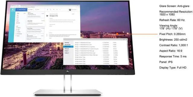Alt view image 4 of 4 - HP 23" 60Hz IPS FHD Monitors - LCD Flat Panel 5 ms D-Sub, HDMI, DisplayPort Flat Panel E23 G4