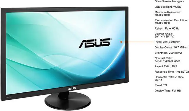 Alt view image 6 of 6 - ASUS VP228HE 22" (21.5" Diagonal) Full HD 1920 x 1080 1ms HDMI VGA Asus Eye Care with Ultra Low-Blue Light and Flicker-Free Technology WideScreen LED Backlit Monitor