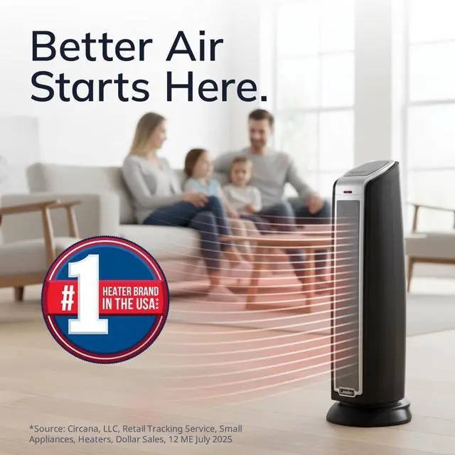 Alt view image 4 of 11 - LASKO 5790 Black 1500W Electric Oscillating Ceramic Tower Space Heater with Remote