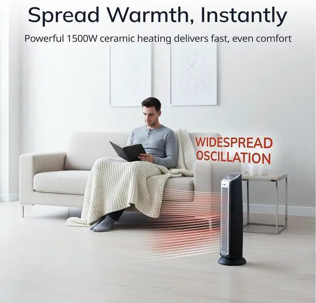 Alt view image 5 of 11 - LASKO 5790 Black 1500W Electric Oscillating Ceramic Tower Space Heater with Remote