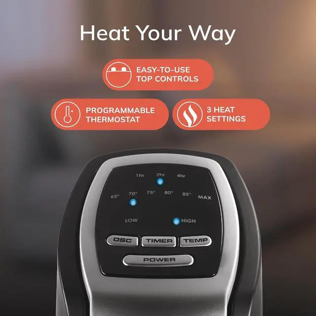 Alt view image 7 of 11 - LASKO 5790 Black 1500W Electric Oscillating Ceramic Tower Space Heater with Remote