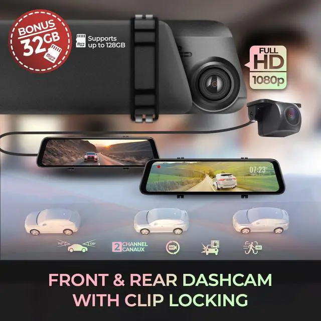 Alt view image 4 of 8 - GekoGear Orbit D100 2 Channel Rearview Mirror Dashcam | 1080P Camera