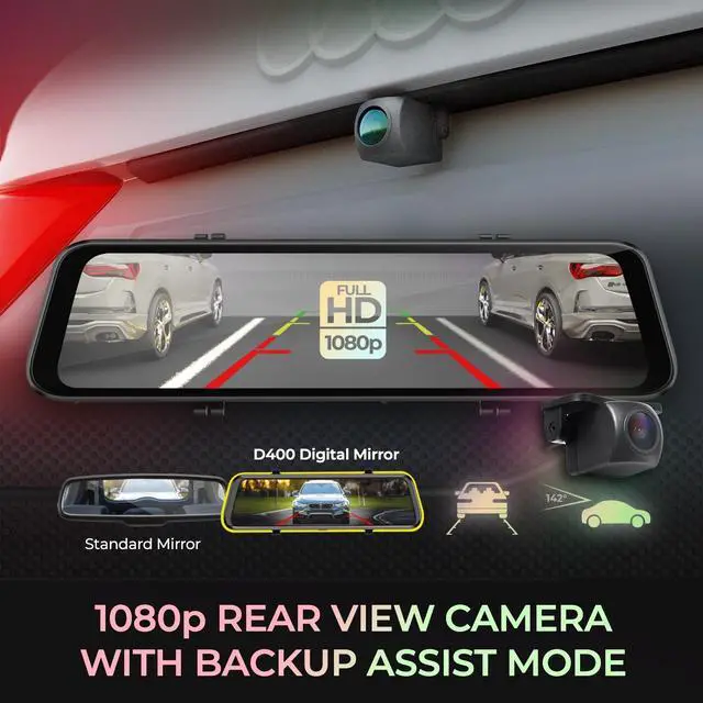 Alt view image 6 of 8 - GekoGear Orbit D400 4K Rearview Mirror Dash Cam with 1080P Backup Cam