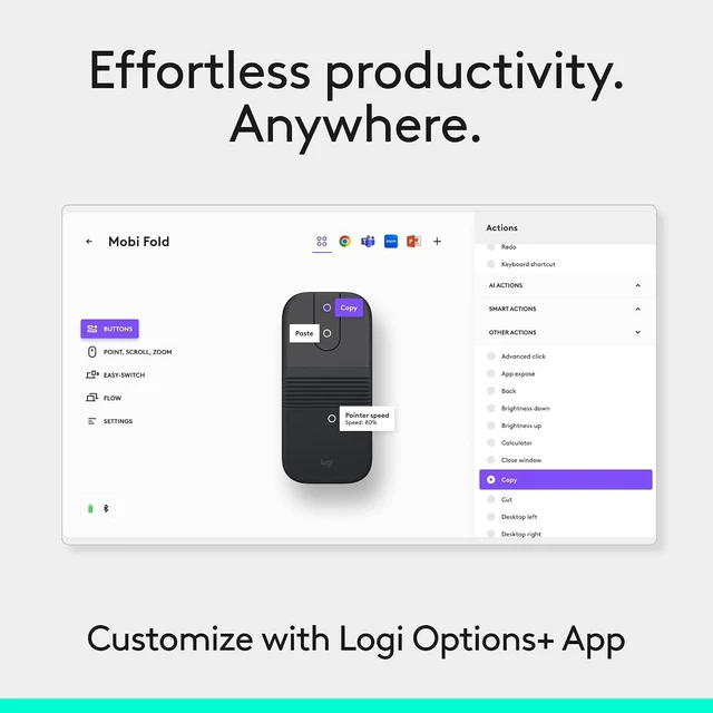 Alt view image 7 of 12 - Logitech Mobi Fold - Ultra-Portable Travel Mouse - Small and Light - Touch Scroll - Quiet Clicks - 4K DPI - Bluetooth - Graphite - 910-007601