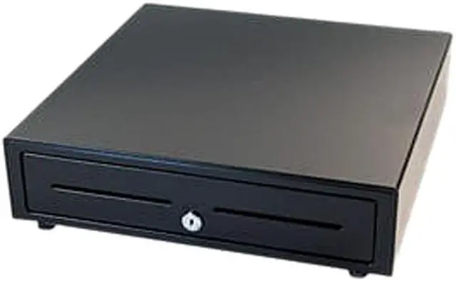 Main image of APG Vasario Series Standard Duty Cash Drawer, 16” x 16”, Dual Media Slots, Multipro 24V, Adjustable 4X8 Till, Painted Front, Black, Requires Cable –VB320-BL1616-B5